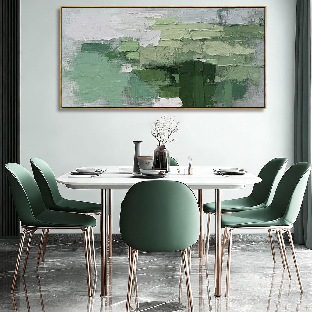 Green Abstract Textured Canvas Prints 24x48 Inch, Large Framed Wall Art with Wooden Frame, Modern Nature Home