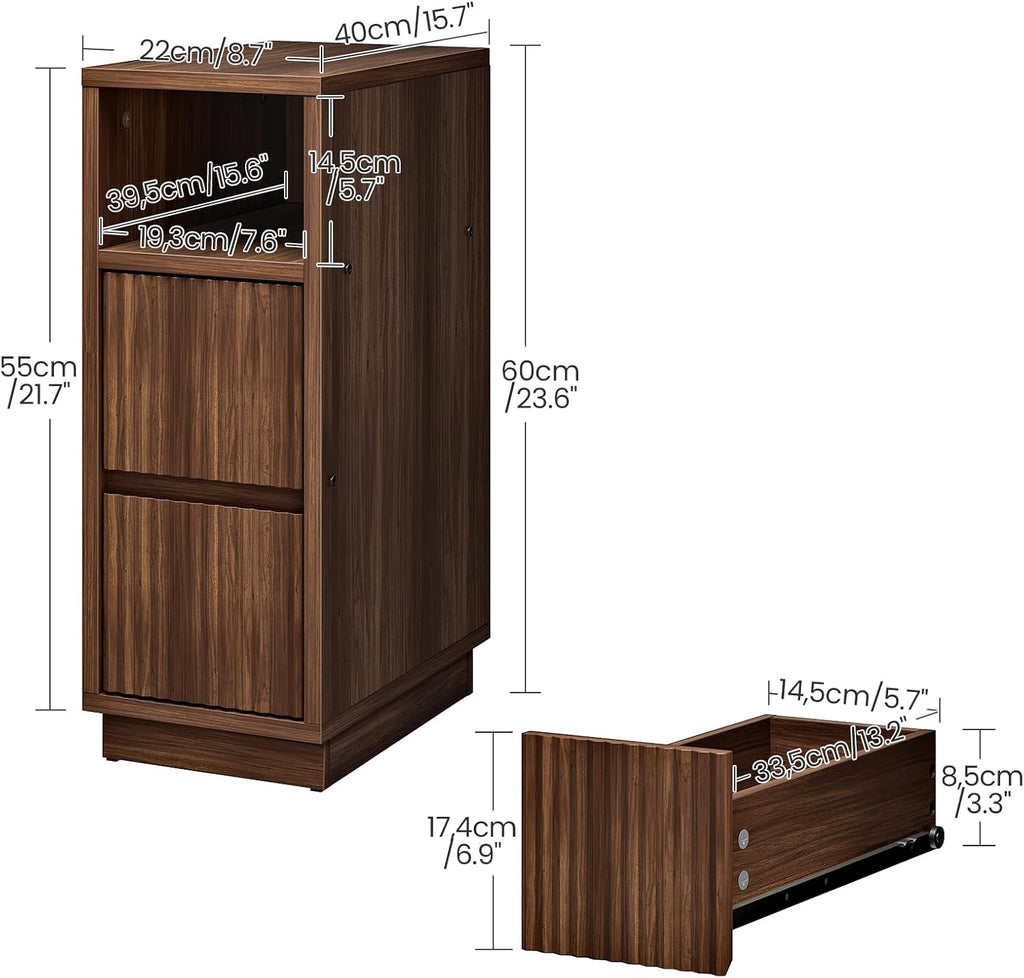 8.7" Narrow Fluted Nightstand, Small Bedside Table with Drawers, Skinny Side Table, Modern Nightstand with 1