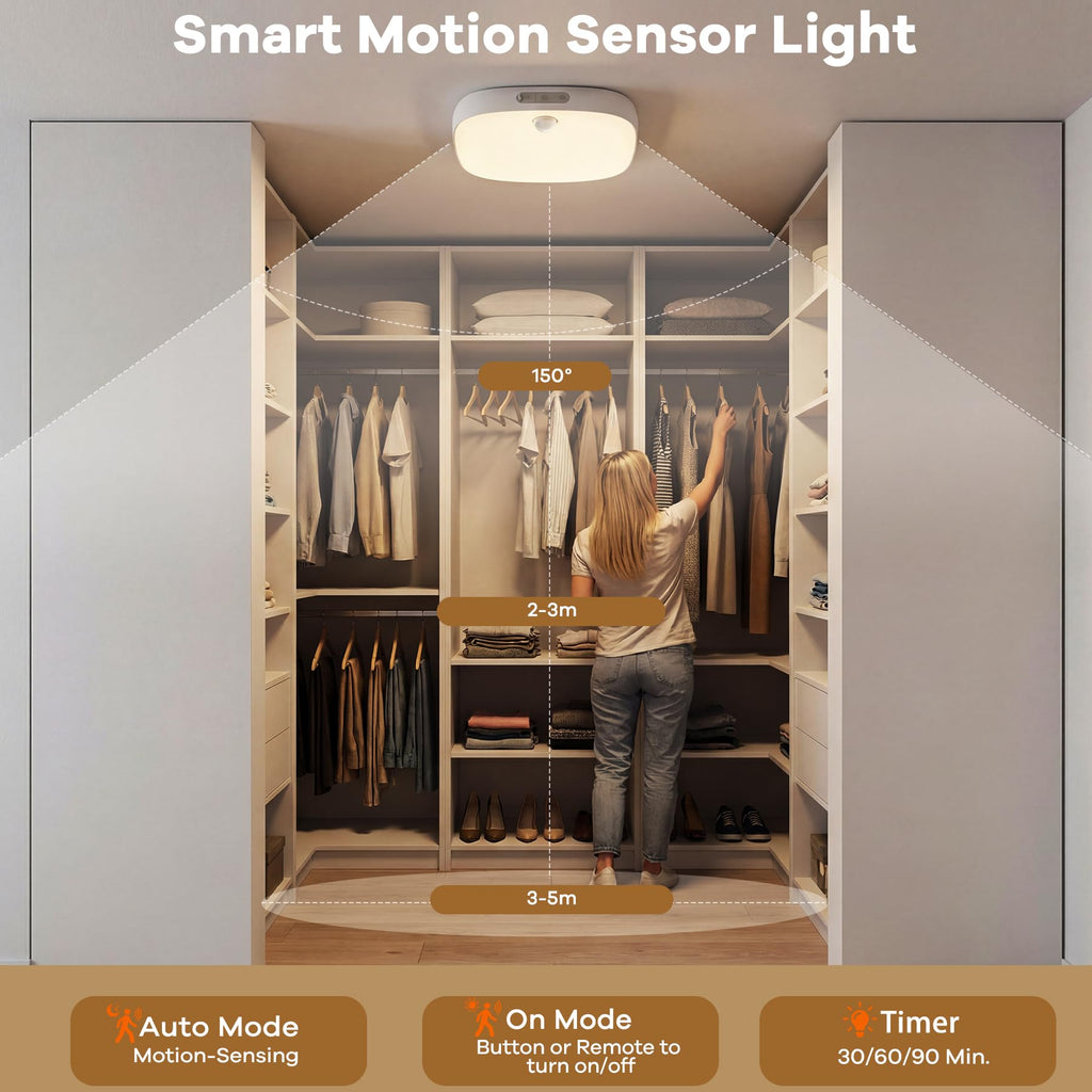 Shower Light IP65 Waterproof, Motion Sensor Ceiling Light Rechargeable