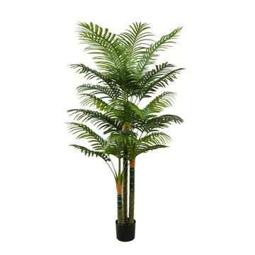 6FT Tall Golden Cane Artificial Palm Tree, Large Faux Palm Tree with 3 Textured Trunks, Outdoor Artificial Plants