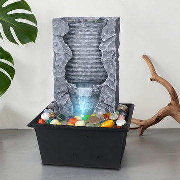 Tabletop Water Fountain Indoor, Resin Waterfall Fountain for Stress Relief and Meditation, Calming Office Desk Home