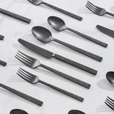 40 Pieces Black Hammered Silverware Set for 8, 18/10 Stainless Steel Heavy Duty Flatware Set