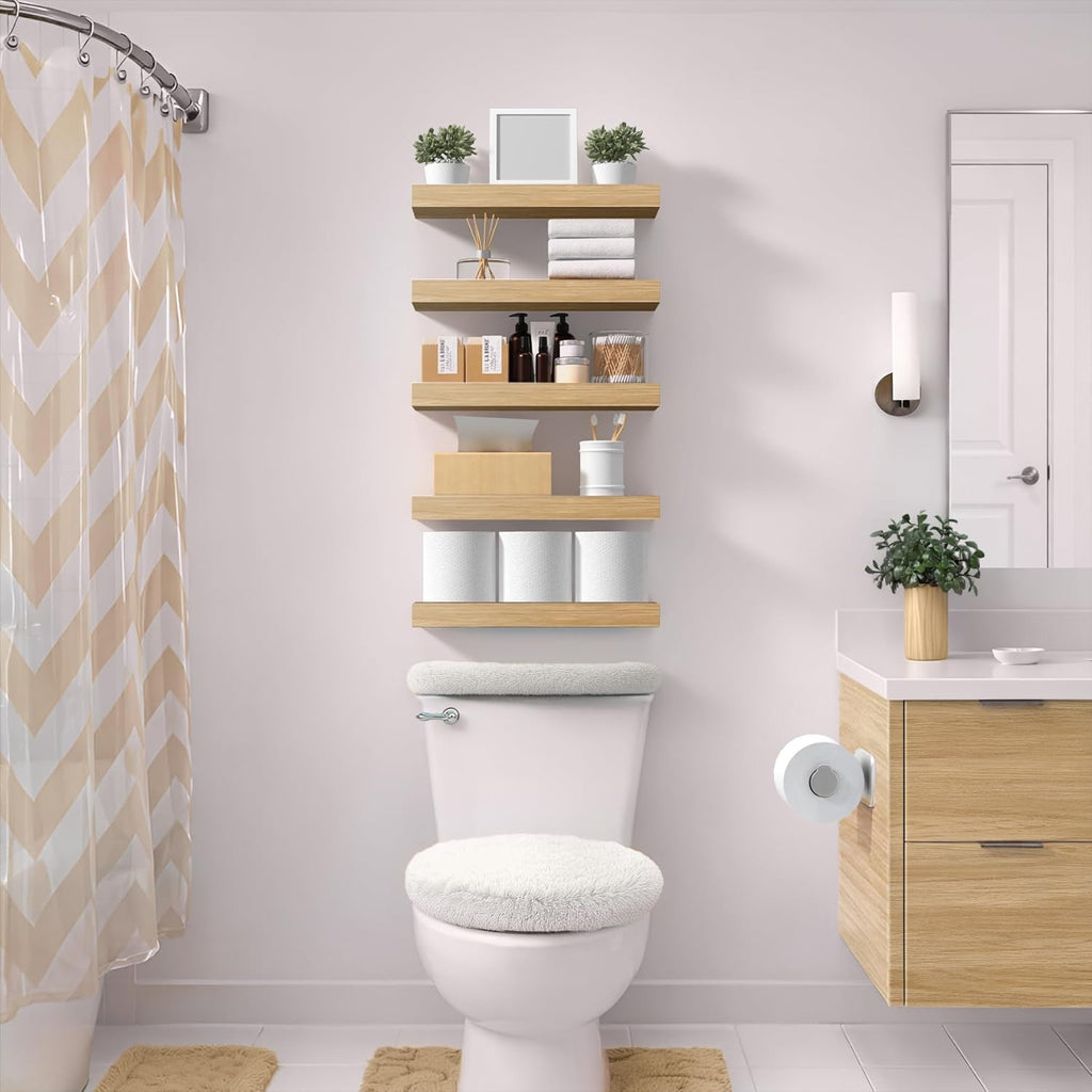 Floating Shelves for Wall - 16 Inch Floating Shelf & Wall Decor - Mounted Bathroom Shelves with Invisible Brackets