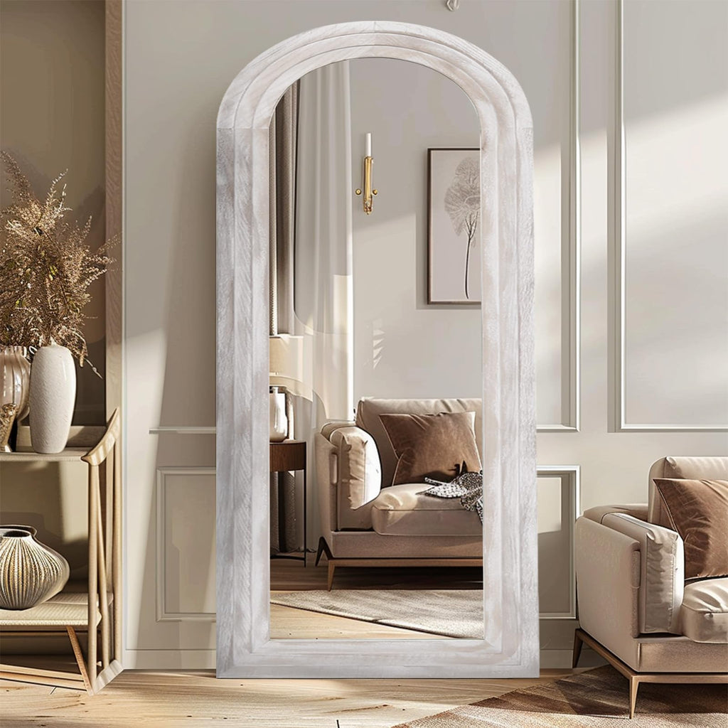 Arched Full Length Mirror with Solid Wood Frame