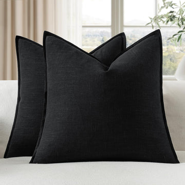 Decorative Linen Throw Pillow Covers 18x18 Inch Black
