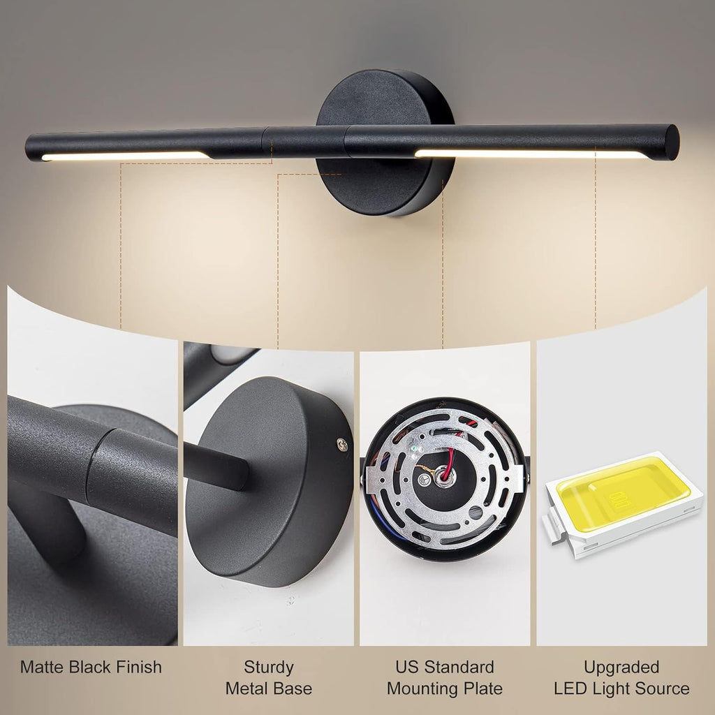 Matte Black Bathroom Light Fixtures Over Mirror 24 Inch, 18W 360° Rotatable Dimmable 4000K Led Vanity Light Bar