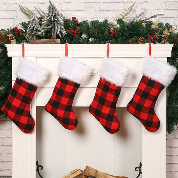 Buffalo Plaid Christmas Stockings,18 inches, Set of 4, Black and Red Plaid