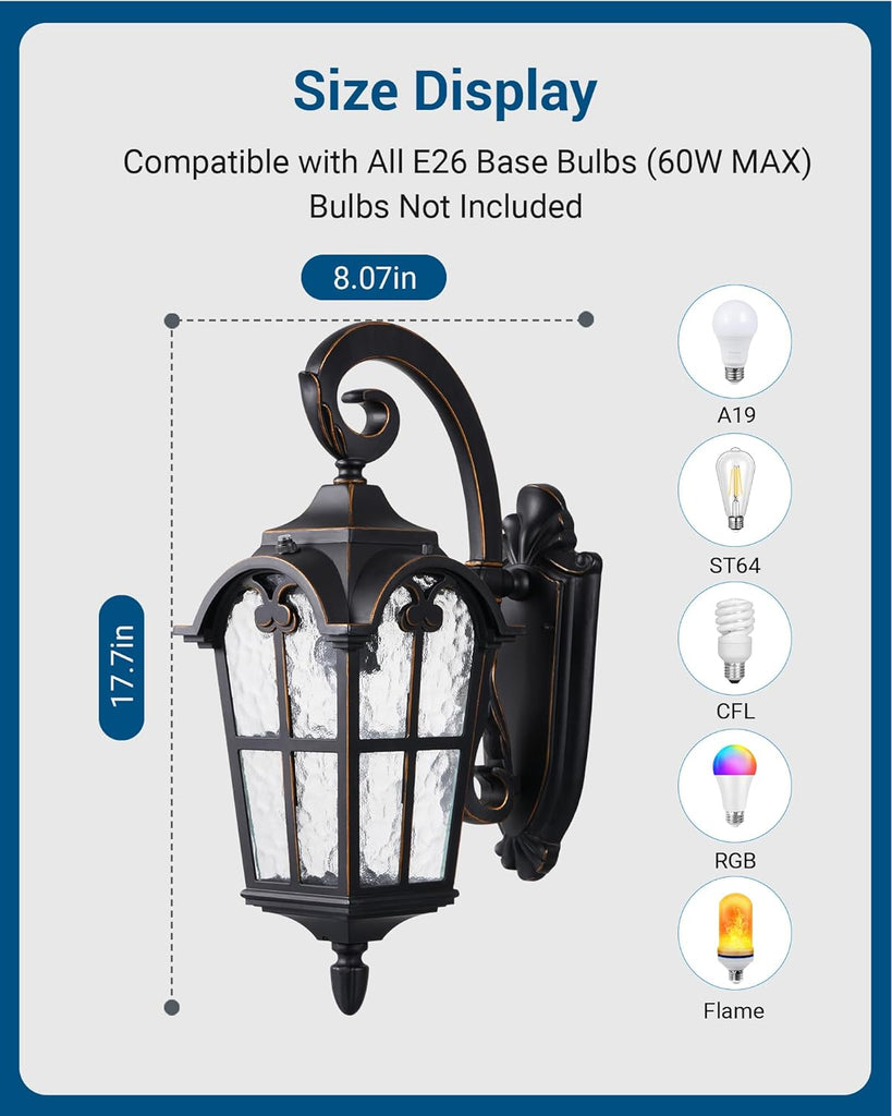 Dusk to Dawn Outdoor Wall Light, Waterproof Exterior Light Fixture, Black Roman 17.7" H Wall Mount Sconce Porch Lights
