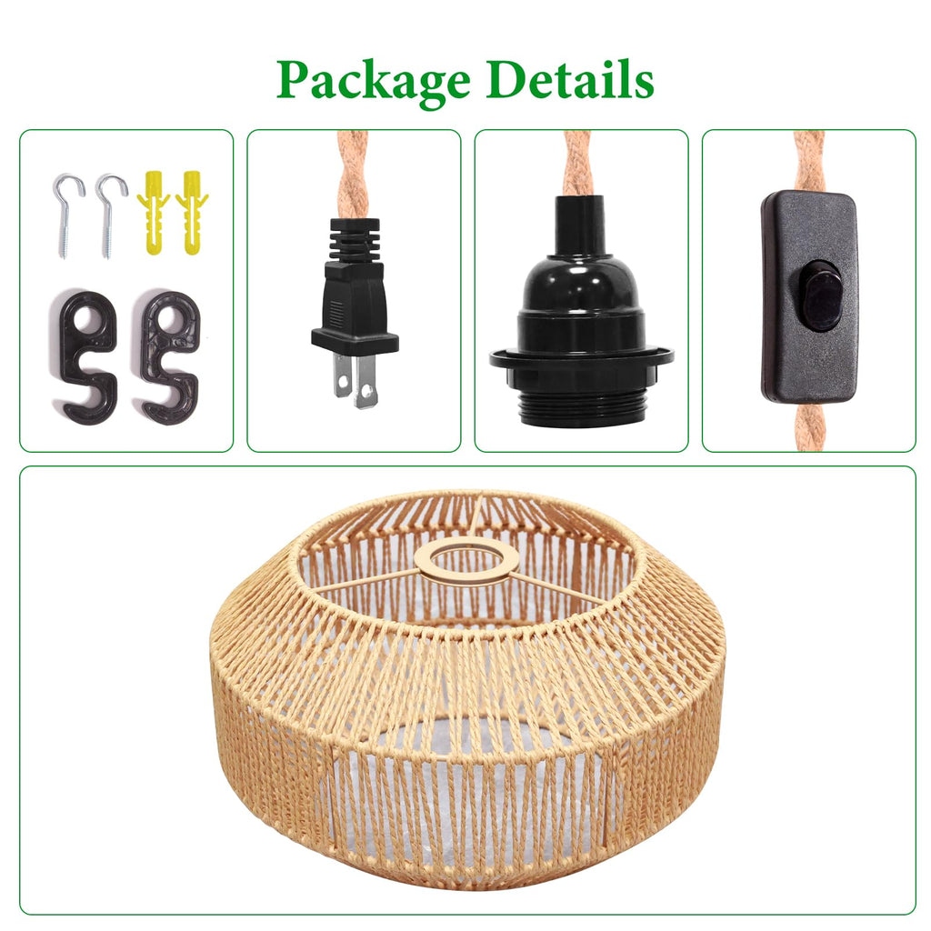Hanging Lamp Plug in Pendant Light Rattan Hanging Lights with Plug in Cord Hanging lamp Hanging Lights with Plug in