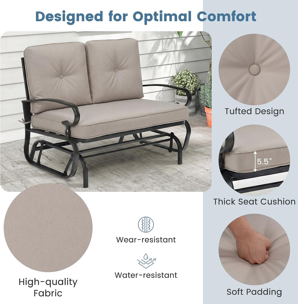 Outdoor Swing Glider Chair, Patio Glider Bench for 2 Persons, Outdoor Rocking Loveseat with Steel Frame & Comfortable