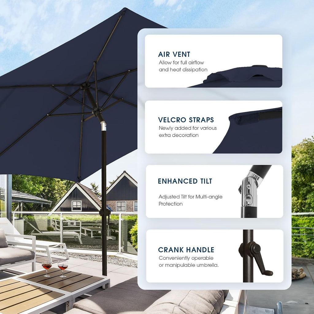 7.5 FT Patio Umbrellas Outdoor Table Market Umbrella with Push Button Tilt/Crank, 6 Sturdy Ribs