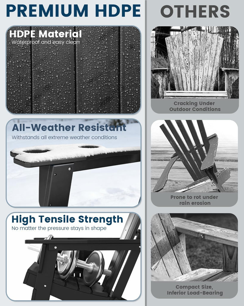 Folding Adirondack Chair Set of 4 with 4-in-1 Cup Holder,Fire Pit Chair | HDPE All-Weather Adirondack Chairs Outdoor