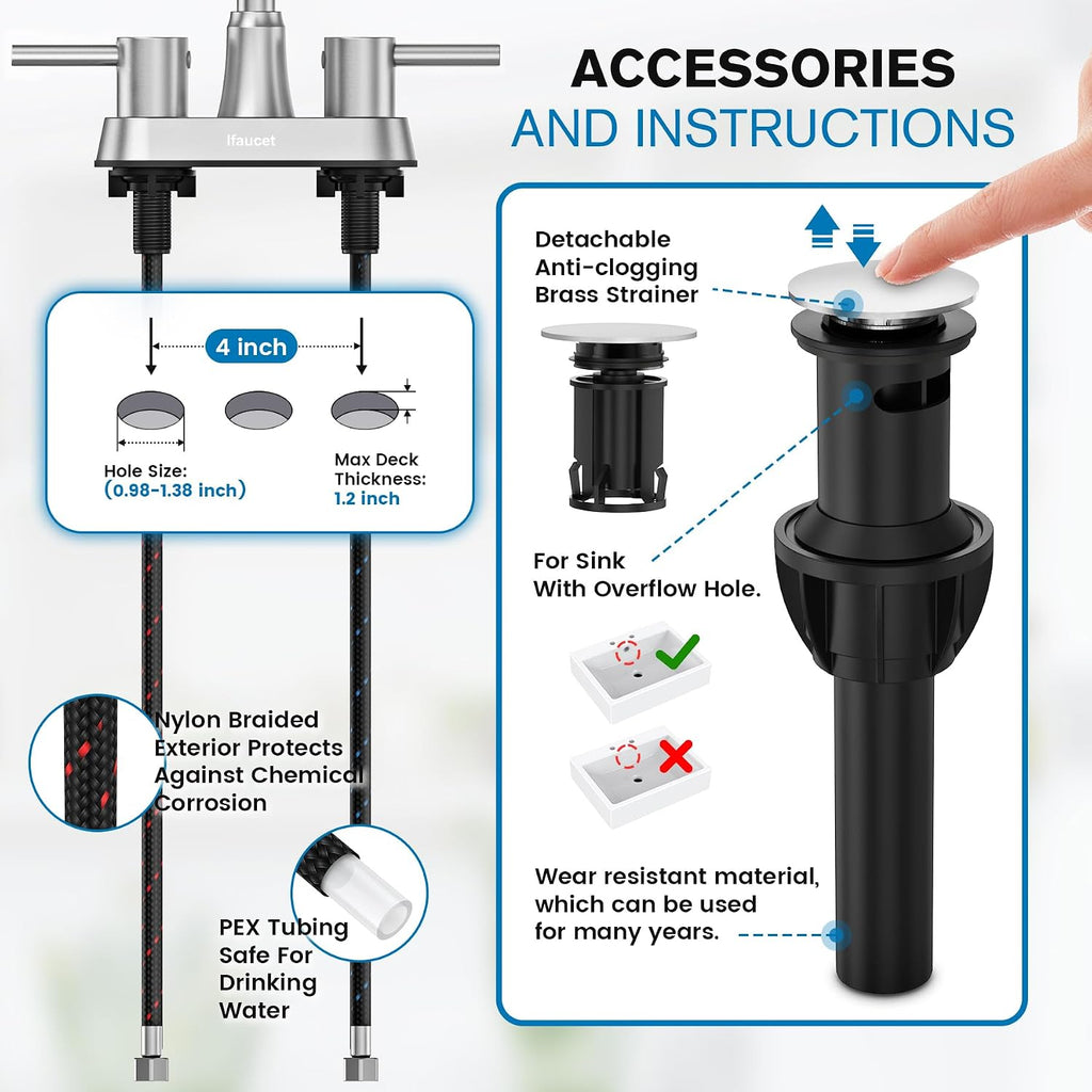 Bathroom Faucets, Bathroom Faucet 3 Hole, Bathroom Sink Faucet, Faucet for Sink 4 Inch 2 Handle Centerset, Lead-Free