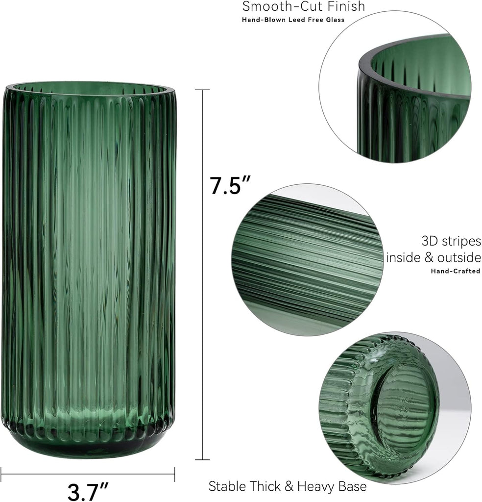 Flower Vase 7.5 inch Green Thickened Glass Vase