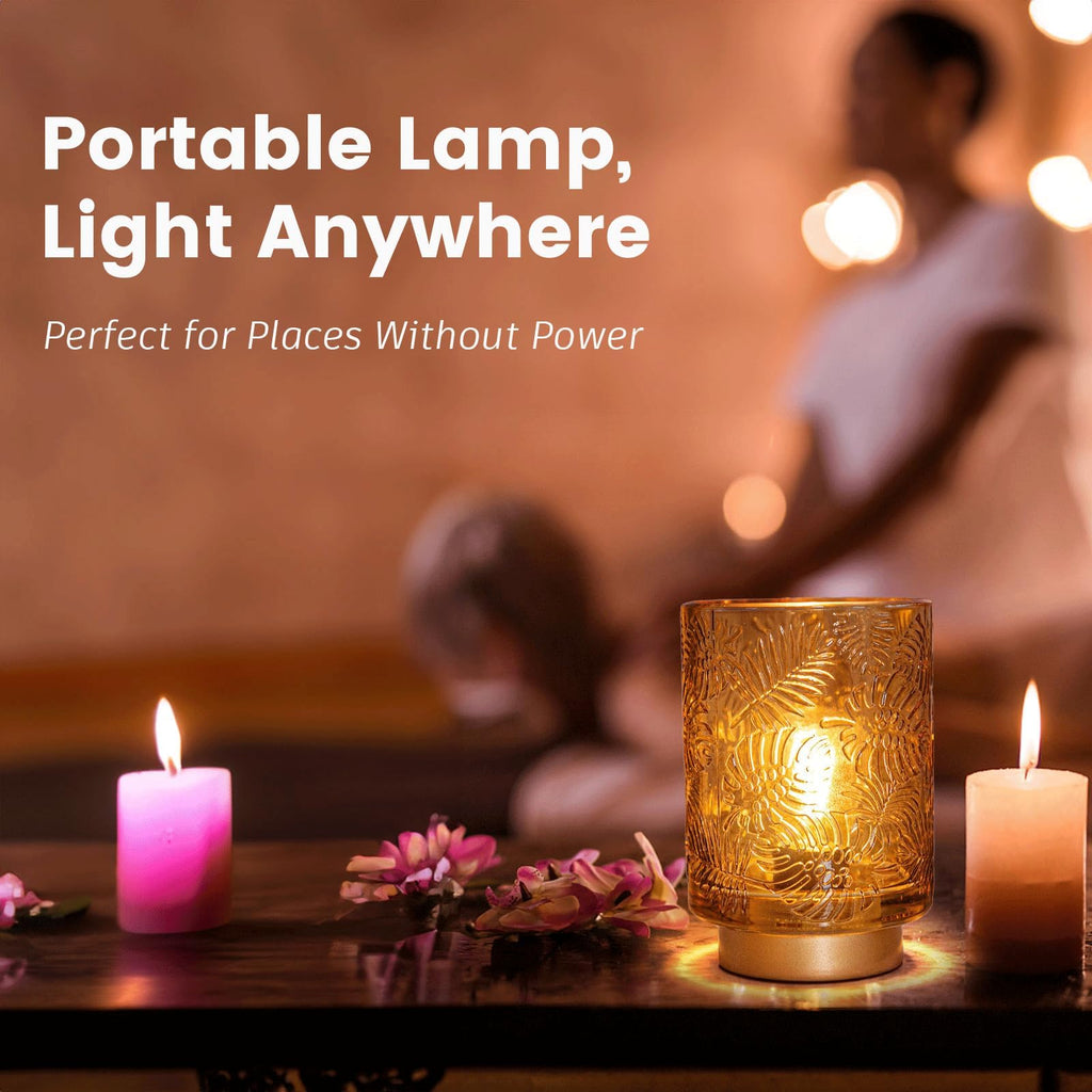 Battery Operated Small Cordless Table Lamps with Remote Control, Dimmable Brightness Wireless Lamp with Timer, Glass