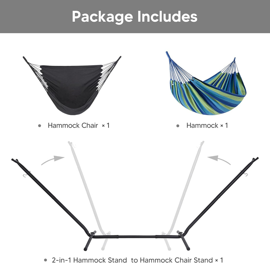 2-in-1 Hammocks Hammock Chair with Stand, Patented, Blue Stripe | 475 lbs Capacity, Heavy Duty Two Person Hammock