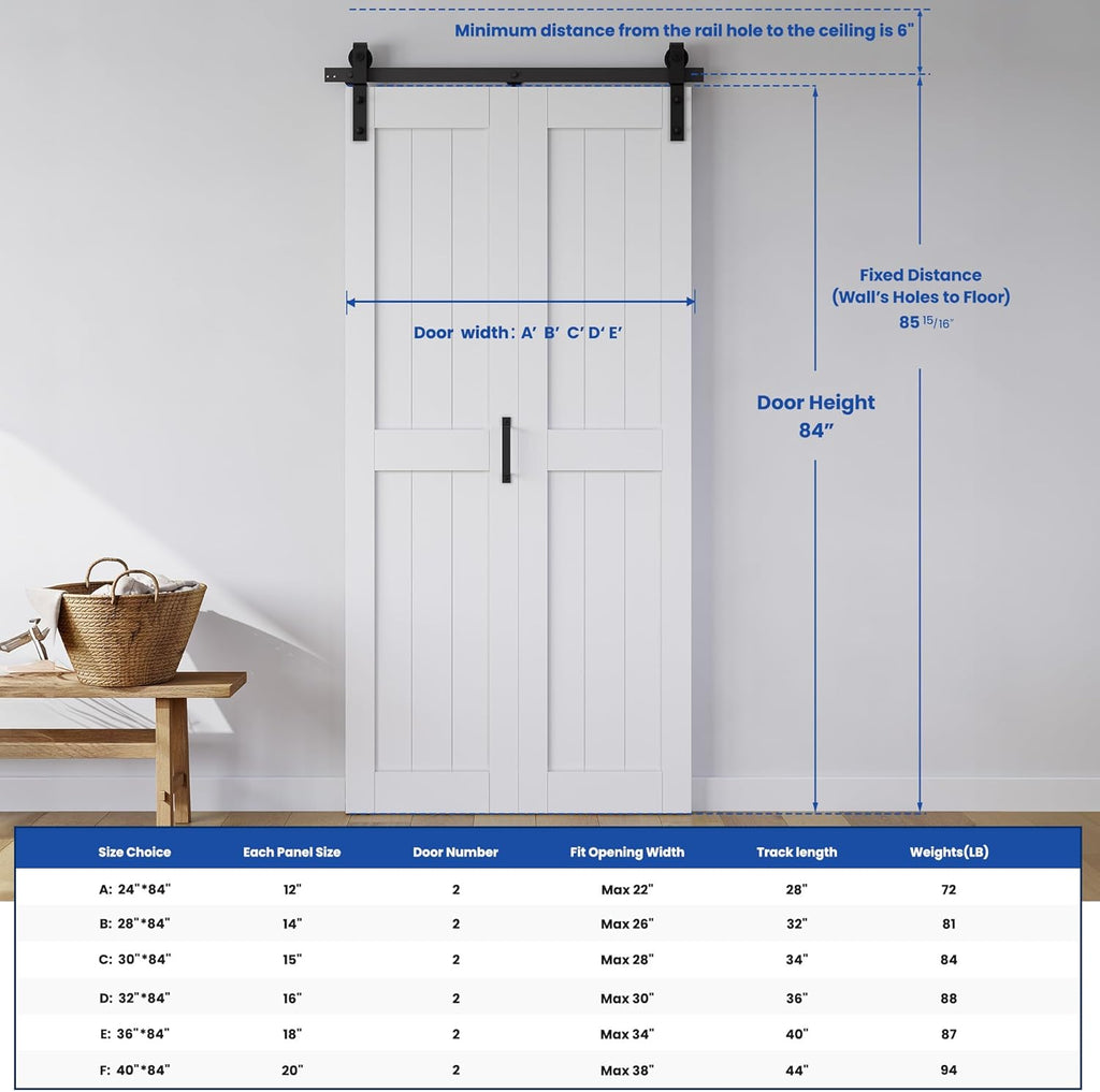 Bifold Barn Door 30" x 84", MDF Bi-Fold Sliding Closet Doors with Hardware Kit Included, Pre-Finishe
