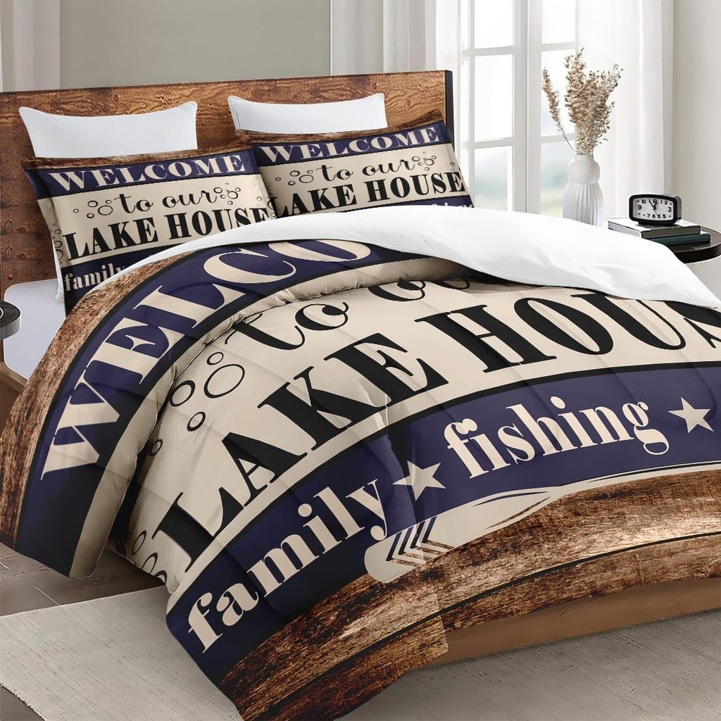Comforter Set, 3 Pieces Cabin Fishing Bedding, All Season