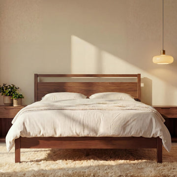 Signature Wood Platform Bed Frame with Headboard, Essential, Noise Free, Under Bed Storage, No Box Spring Needed