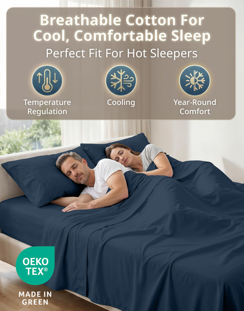 Sheets Queen Size Bed Set 100% Cotton Sateen 600 Thread Count Deep Pocket 4 Piece Soft Breathable Hotel Luxury