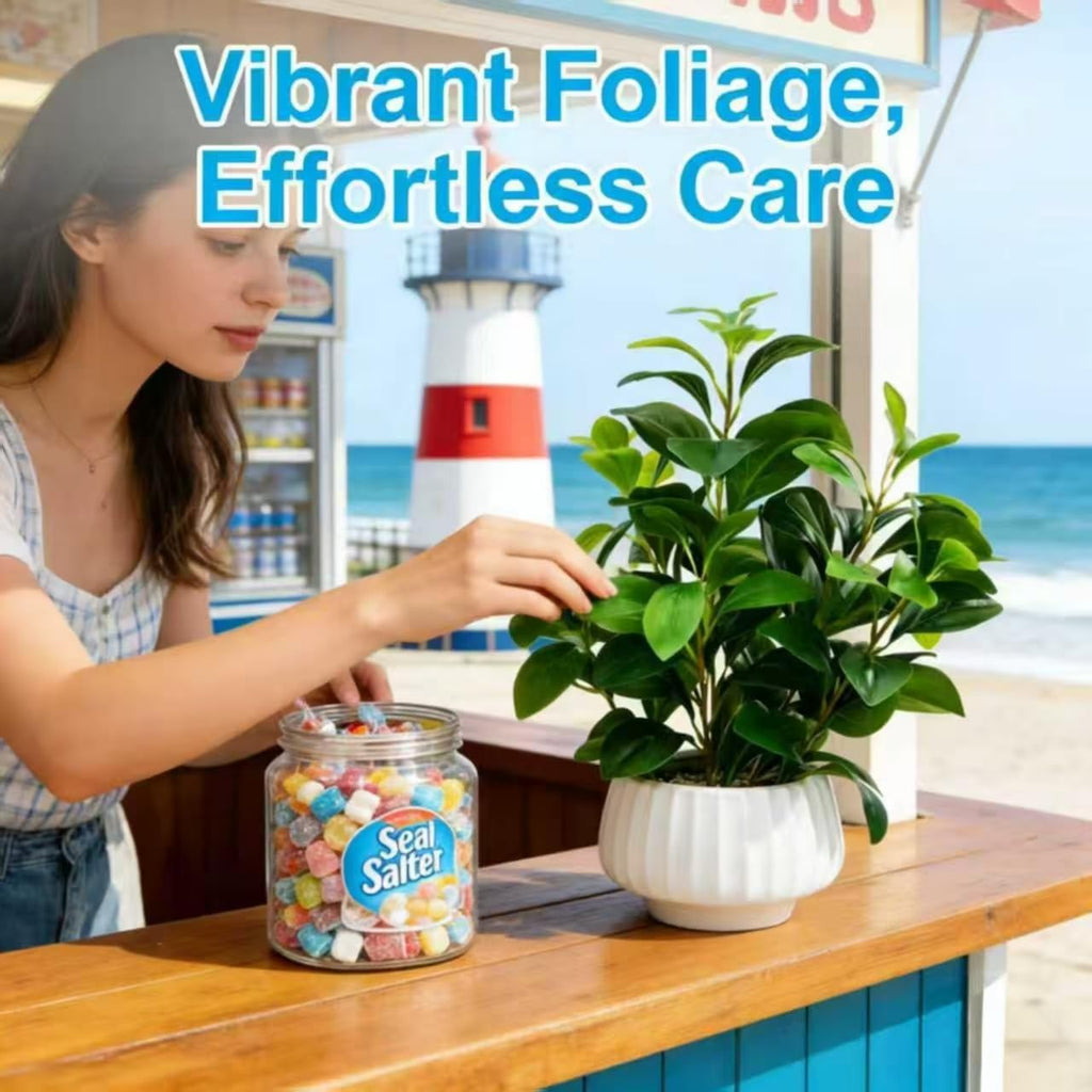 Artificial Peperomia Plants 16.5" Tall Lifelike Faux Greenery in 6" White Ribbed Ceramic Planter Realistic Indoor