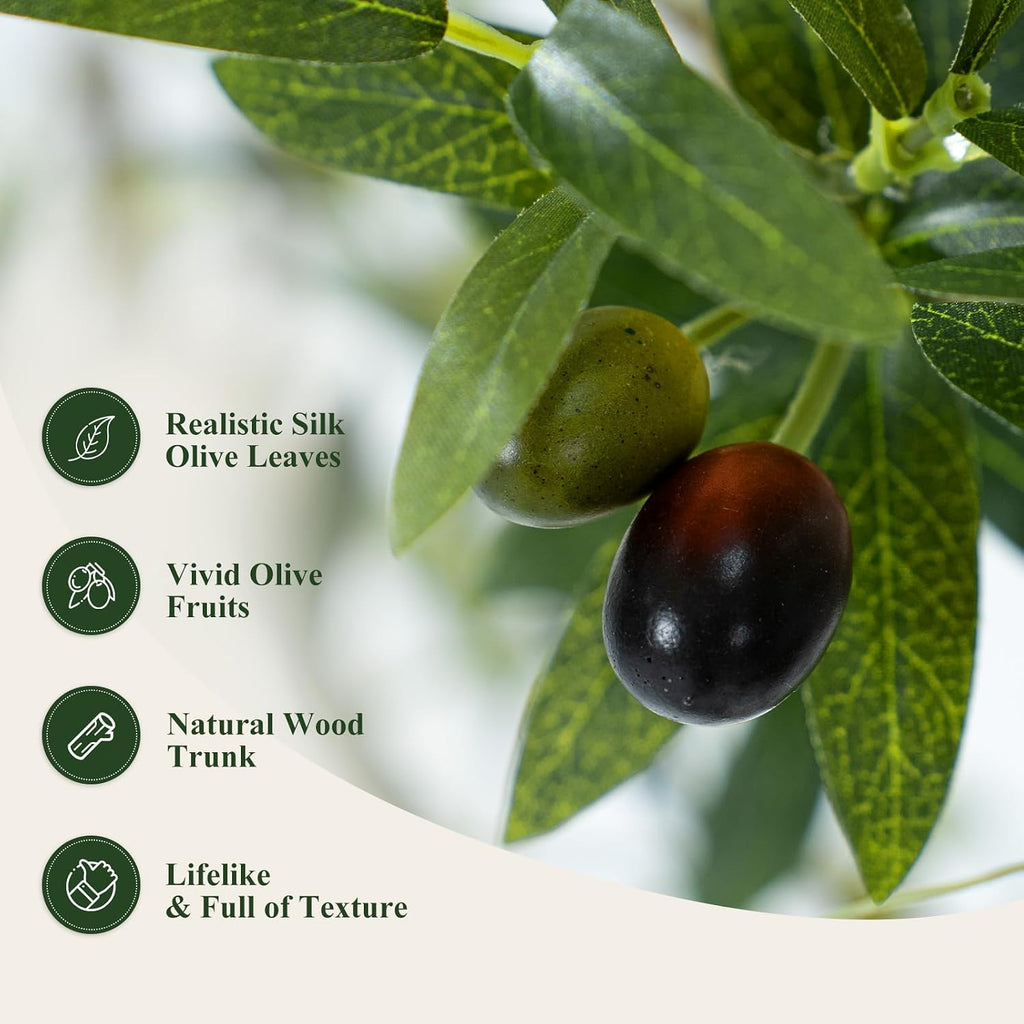 7ft Faux Olive Tree - Large Artificial Olive Tree with Realistic 1513 Leaves and 122 Olives - Lush and Elegant Fake