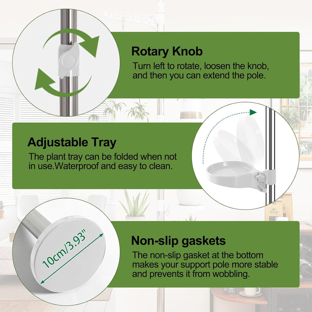Plant Stand 7-Tier Tension Pole Metal Flower Rack Corner Ivory | Spring Loaded Pole,No Drilling Required ,Adjustable