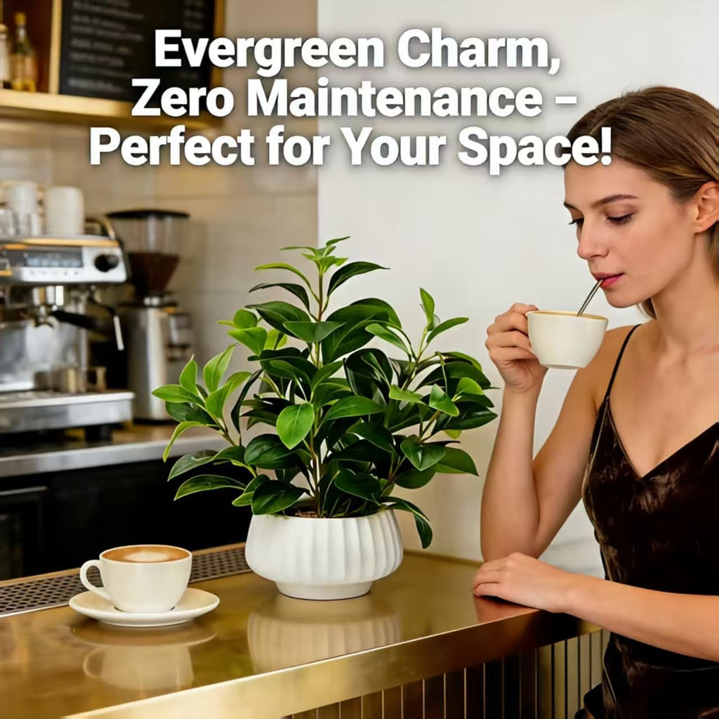 Artificial Peperomia Plants 16.5" Tall Lifelike Faux Greenery in 6" White Ribbed Ceramic Planter Realistic Indoor