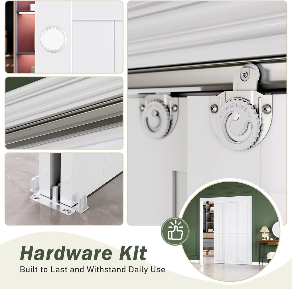 Sliding Closet Doors 64x80(Double 33inch),Bypass Barn Door with Hardware,for Bedroom,White,H Frame,A