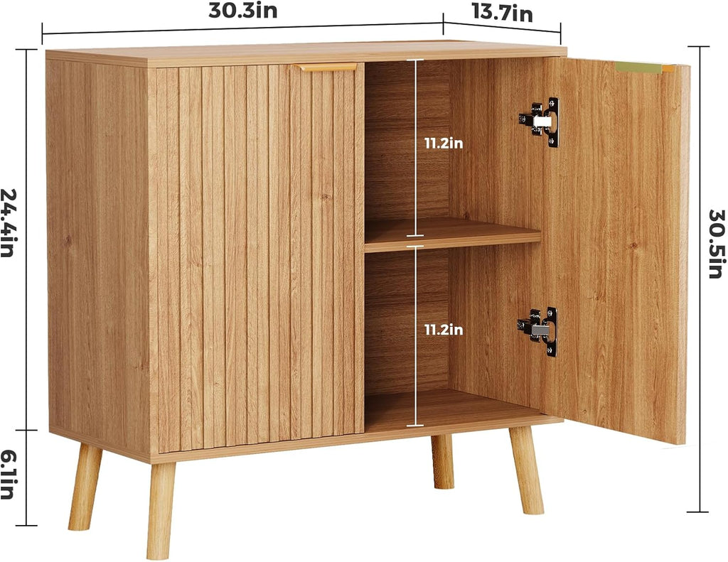 Fluted Storage Cabinet, Buffet Cabinet with Storage, Wood Sideboard with Adjustable Shelf, Modern Accent Cabinet &