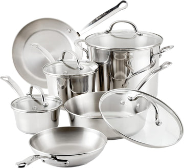 Millennium Stainless Steel Pots and Pans Set, 10-Piece Induction Cookware Set, Silver