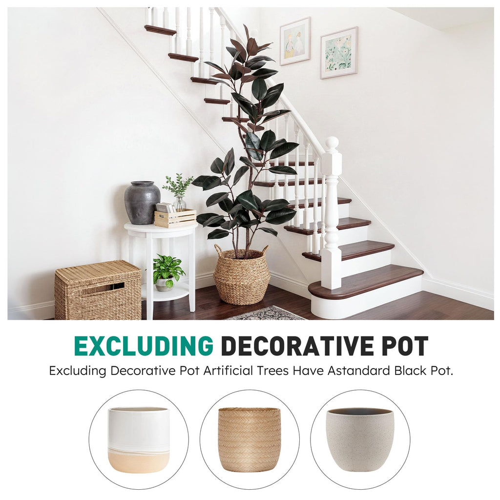 Artificial Rubber Tree 5FT Tall Faux Plants Indoor Artificial Trees Potted - Fake Tree with White Planter Large Floor