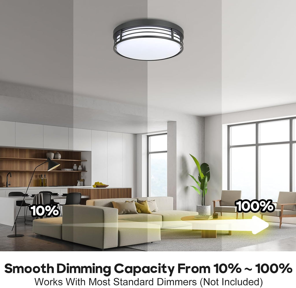 13 Inch Matte Black Flush Mount Ceiling Light, 23W LED Ceiling Lighting Fixture with