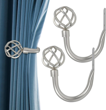 Curtain Holdbacks 2pcs, Solid Cast Iron Heavy Duty Curtain Tiebacks for Wall, Side Holder Pull Back Hooks for Drapes