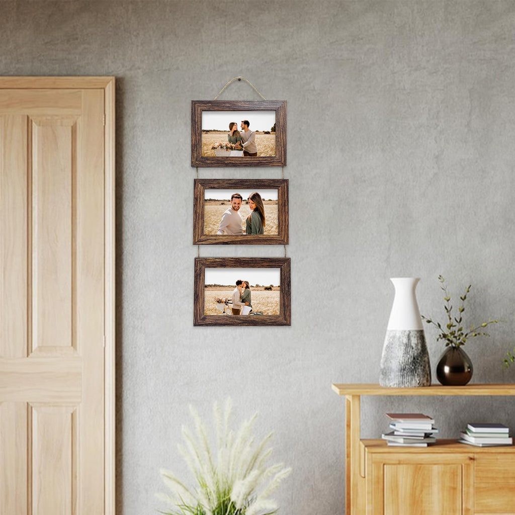 5x7 Wall Hanging Picture Frames Collage with 3 Opening Rustic Brown Frames 2 Pack