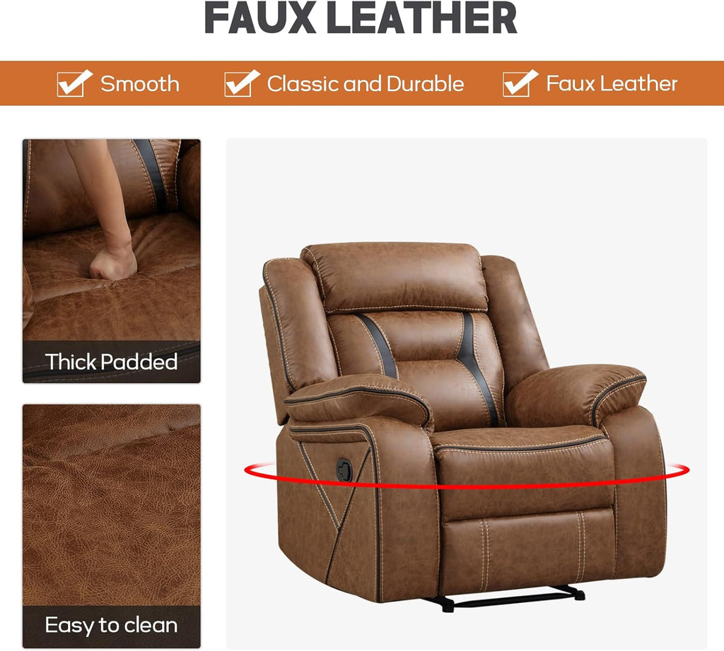 Faux Leather Manual Recliner Chair, Modern Design Single Reclining Sofa Chair with Comfortable Armrest and Backrest