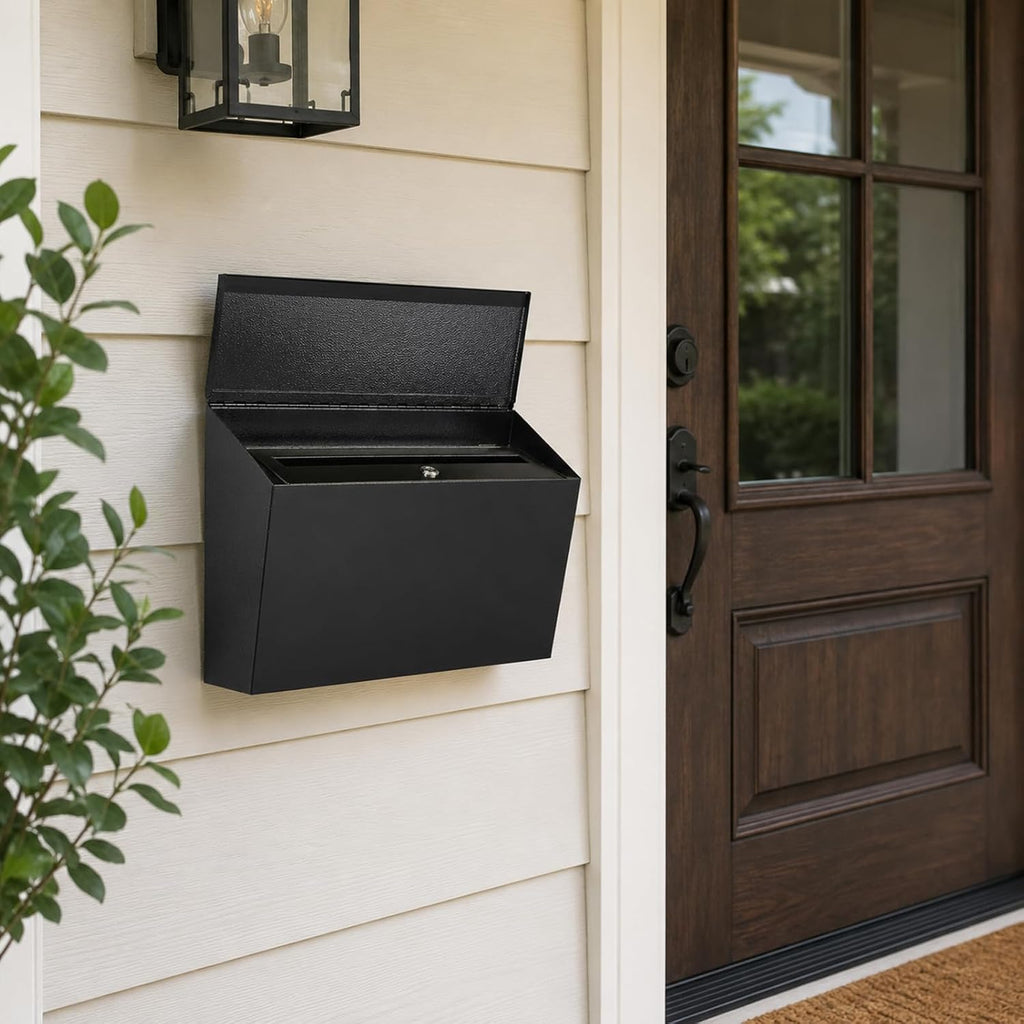 Locking Wall Mount Mailboxes Mail Box with Key Lock, Security Drop Box, Metal Post Box Decorative,15.7 * 9.9 * 4.9in