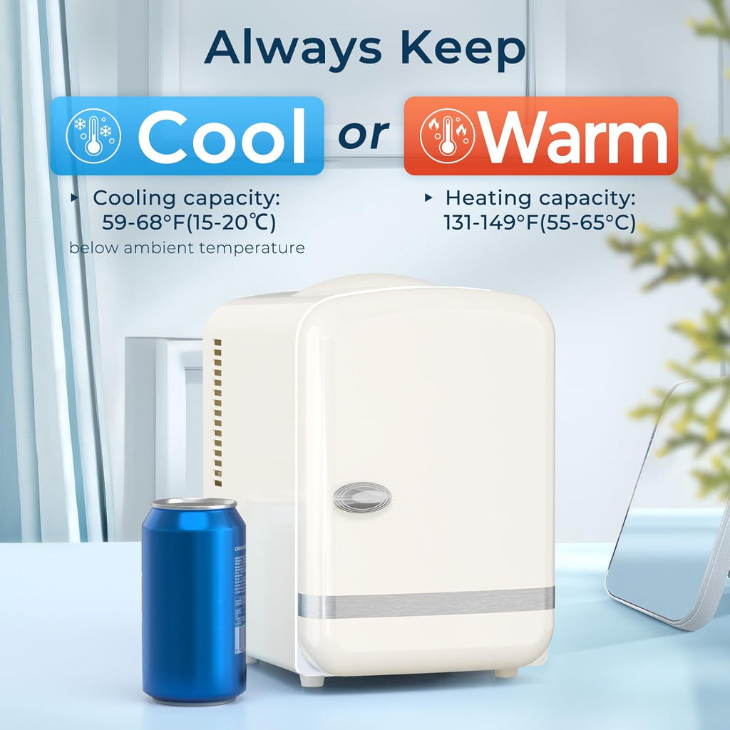4L/6 Cans Compact Refrigerator,Portable Mini Fridge Skin Care,Cooler and Warmer for Bedroom,Car,Office & Dorm, Small