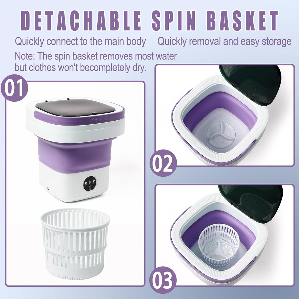 Mini Portable Foldable Washer - 16L Portable Washing Machine, Spin dryer, Small Folding Washing Machine 3 Cleaning