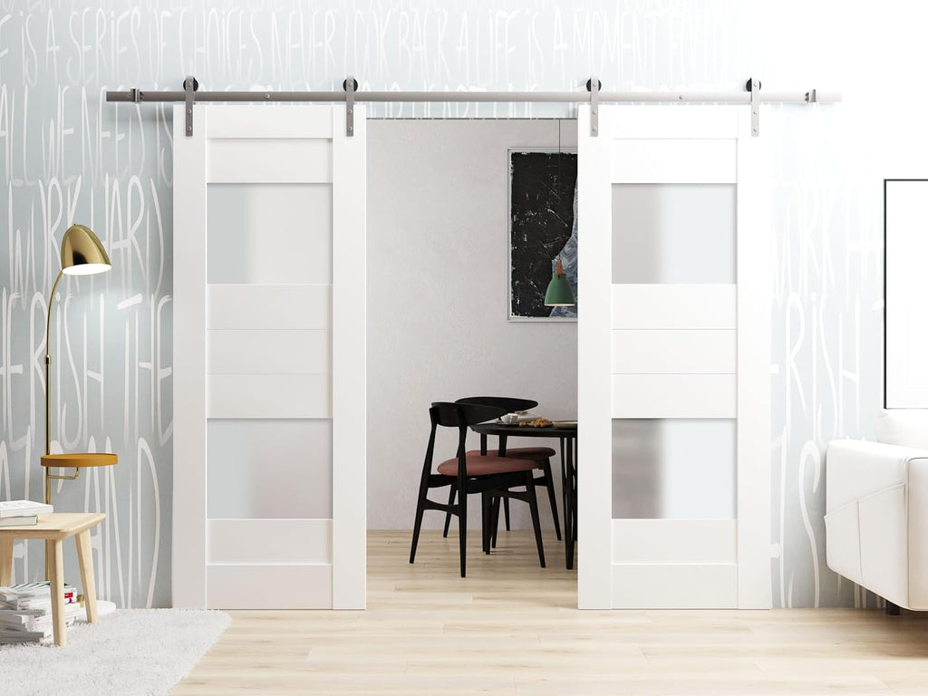 Modern Double Barn Door with 2 Lites/Sete 6222 / 13FT Rail Track Set/Solid Panel Interior Doors-72" 
