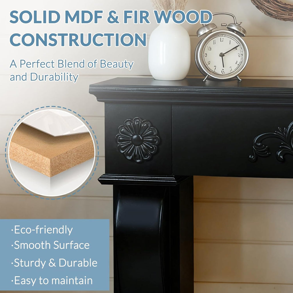 Surround, Freestanding Wood Mantel with Leg, Decorative Farmhouse Fireplace Frame, Premium Grade A MDF Anti-Tipping