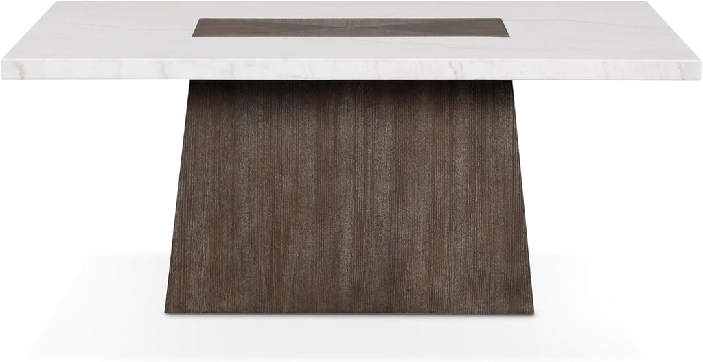 Rafferty Modern Solid Wood 70-inch Rectangle Dining Table with Genuine White Marble Tabletop and Tapered Pedestal