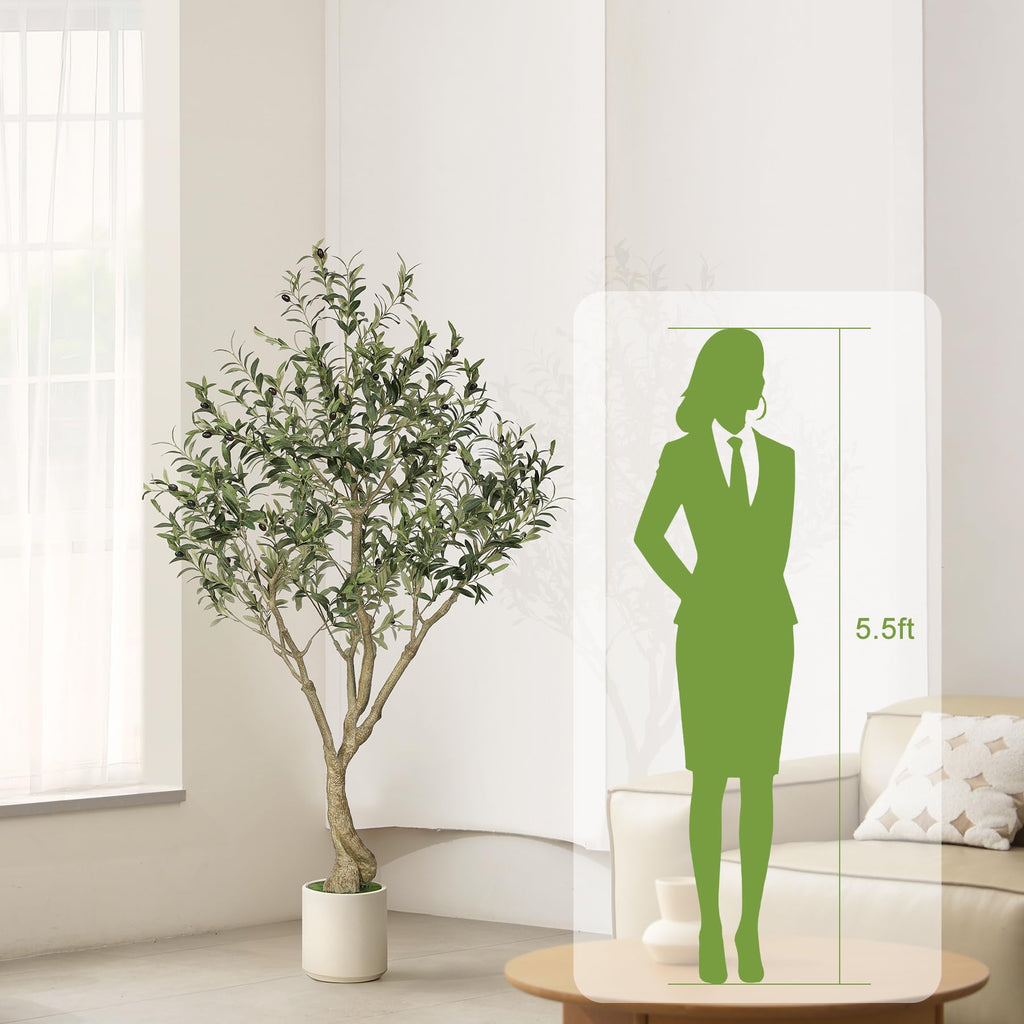 Olive Tree 6ft with Sturdy White Planter, Artificial Olive Tree