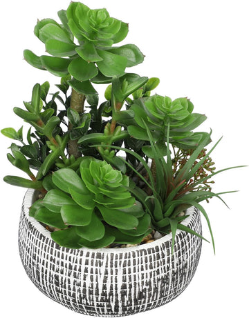 Large Artificial Succulents in Ceramic Pot Faux Succulent Arrangement 10" | Realistic Artificial Plants Indoor, Fake
