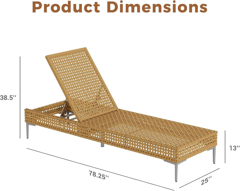 Wicker Outdoor Chaise Lounge, 3 Adjustable Positions, Cream | 3-position recline wicker chaise lounge, weatherproof