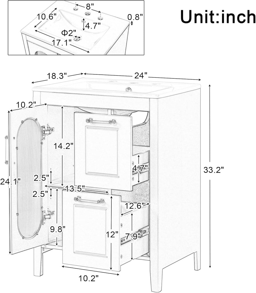 Harper & Bright Designs 24" Bathroom Vanity with Sink