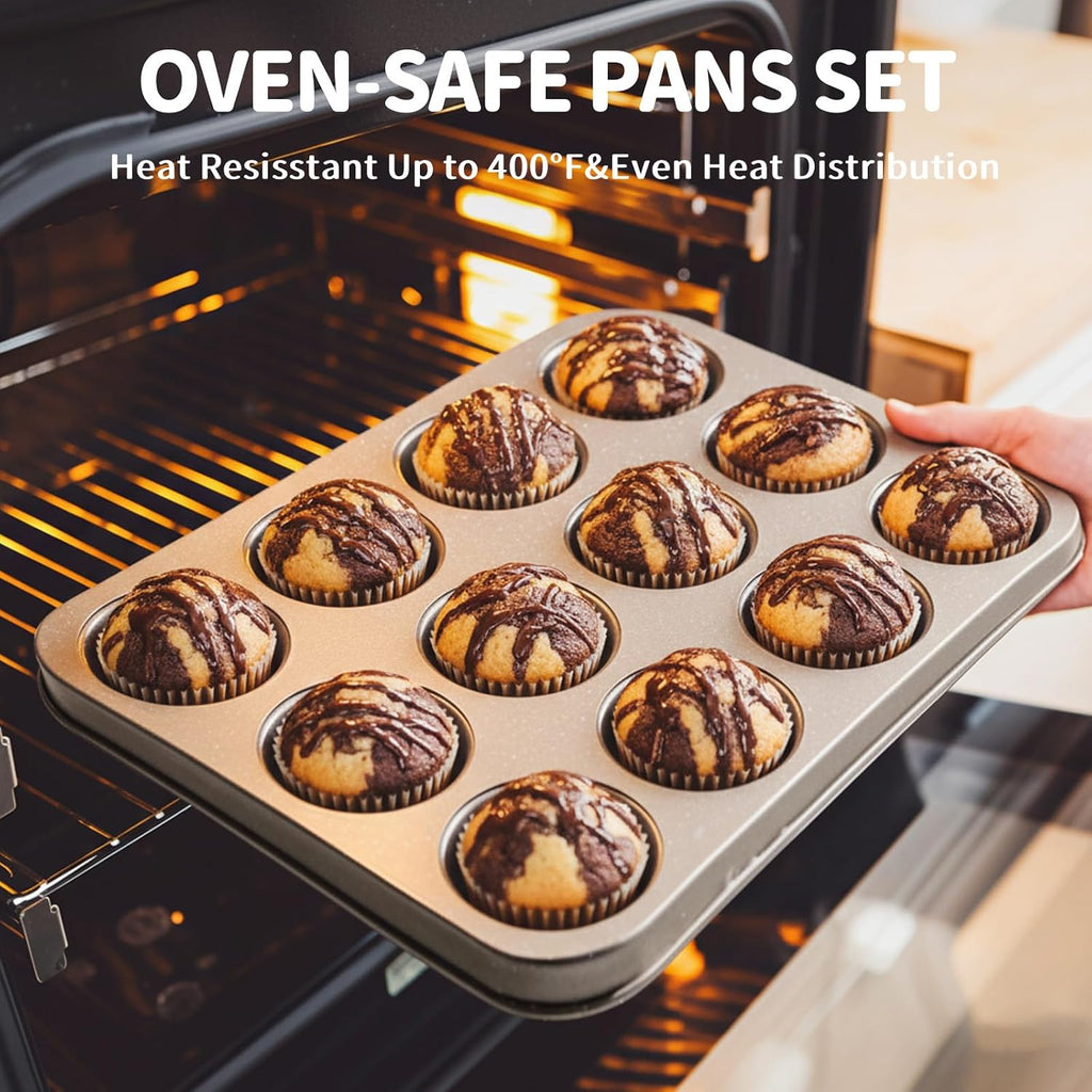 10-Piece Pans Set, Bakeware Sets Nonstick, Set for Oven Cooking, Stackable Carbon Steel Pans Include Cookie Sheets