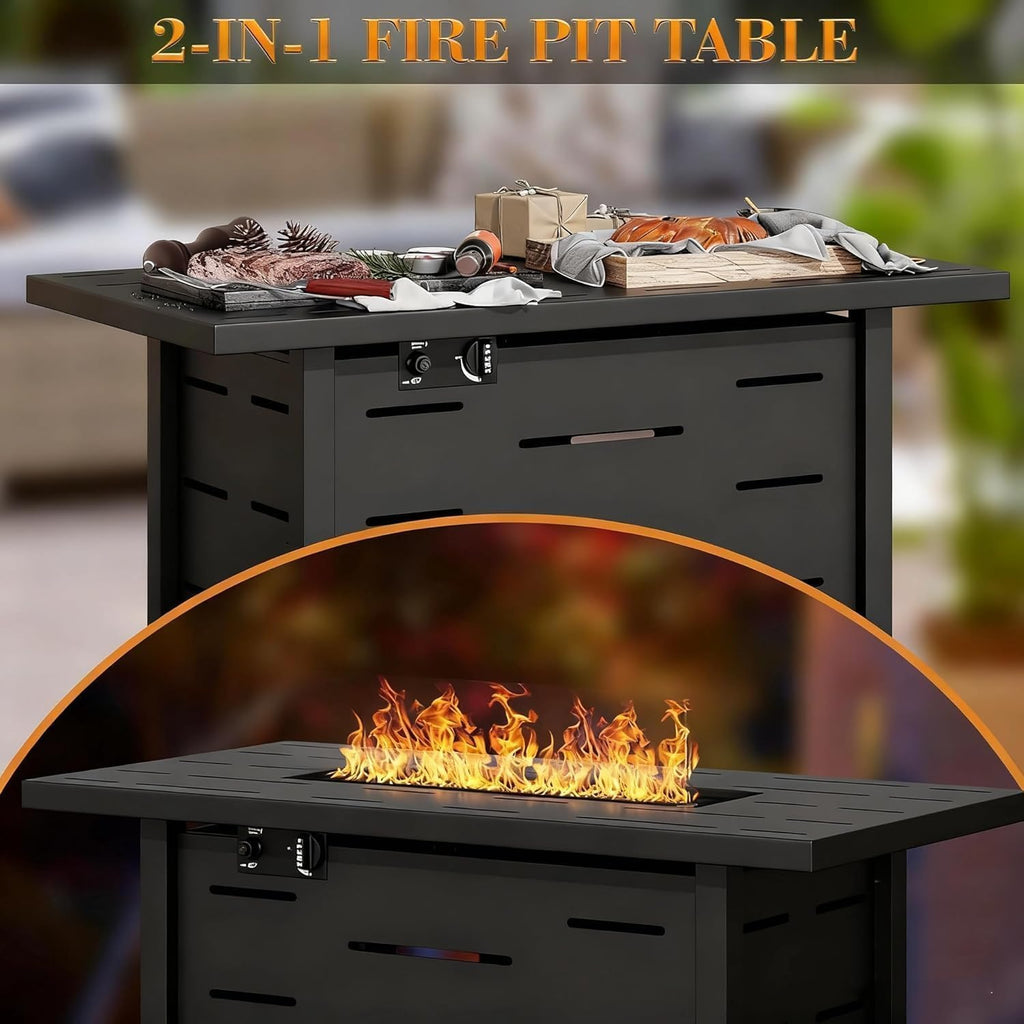 4-Piece PE Wicker Patio Set with 43" Propane Fire Pit Table, Beige
