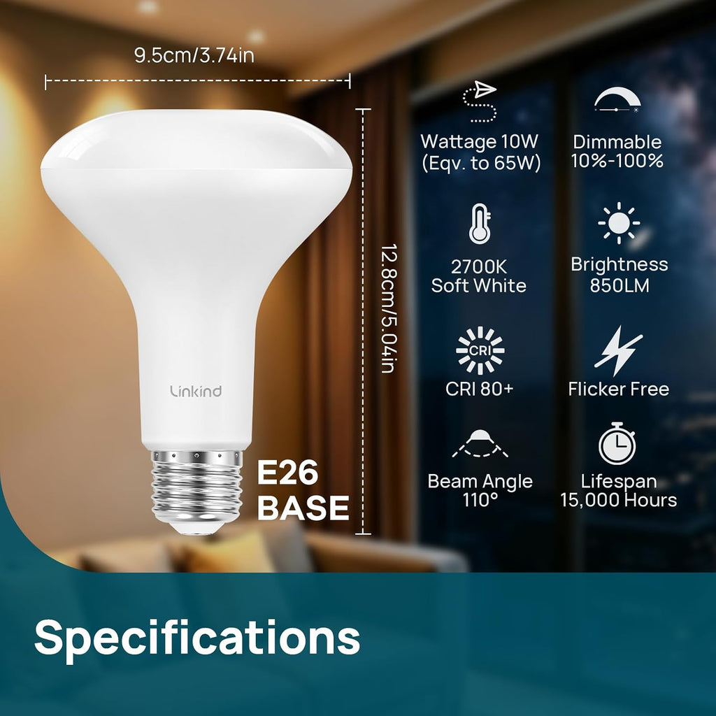 BR30 LED Flood Light Bulbs Indoor, 65W Equivalent Dimmable LED Recessed Bulbs, 10W 850 Lumens, 2700K Soft White E26