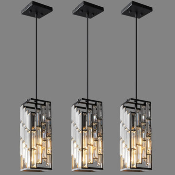 Black Pendant Lighting Modern Pendant Light, Mini Crystal Chandeliers,Adjustable Pendant Light Fixture for Kitchen